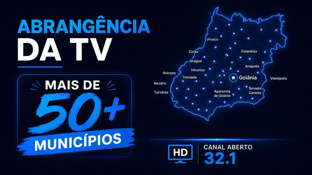 Mapa de abrangência da TV Capital em Goiânia e mais de 50 municípios de Goiás